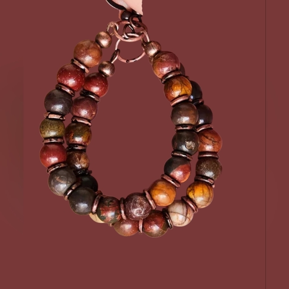 Multicolor Natural Jasper Stone Hoop Earrings - Women Jewelry #410 - Picture 4 of 4